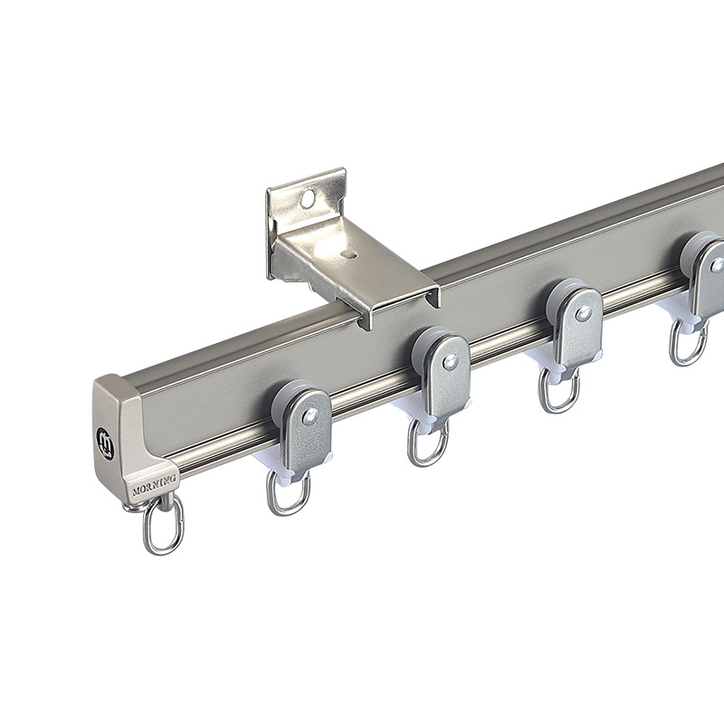 Alumínium függöny sínrendszer – L- és U- alakú görbült sínek, felső oldali rögzítés, teleszkópos görgő, egyenes sín vezető, dupla pálya, csendes működés