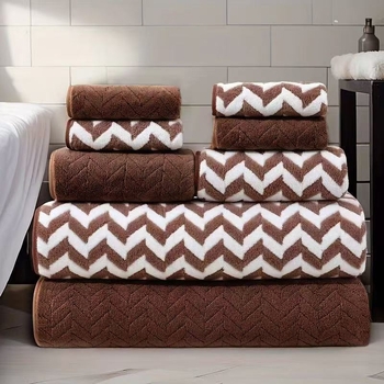 8-частен комплект хавлии със мотив пшенични зърна, коралов флис, Plain weave (≥200 g)