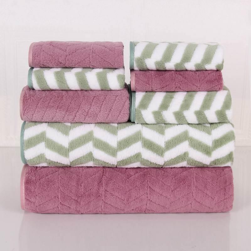 8-частен комплект хавлии със мотив пшенични зърна, коралов флис, Plain weave (≥200 g)