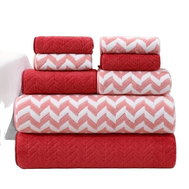 8-частен комплект хавлии със мотив пшенични зърна, коралов флис, Plain weave (≥200 g)