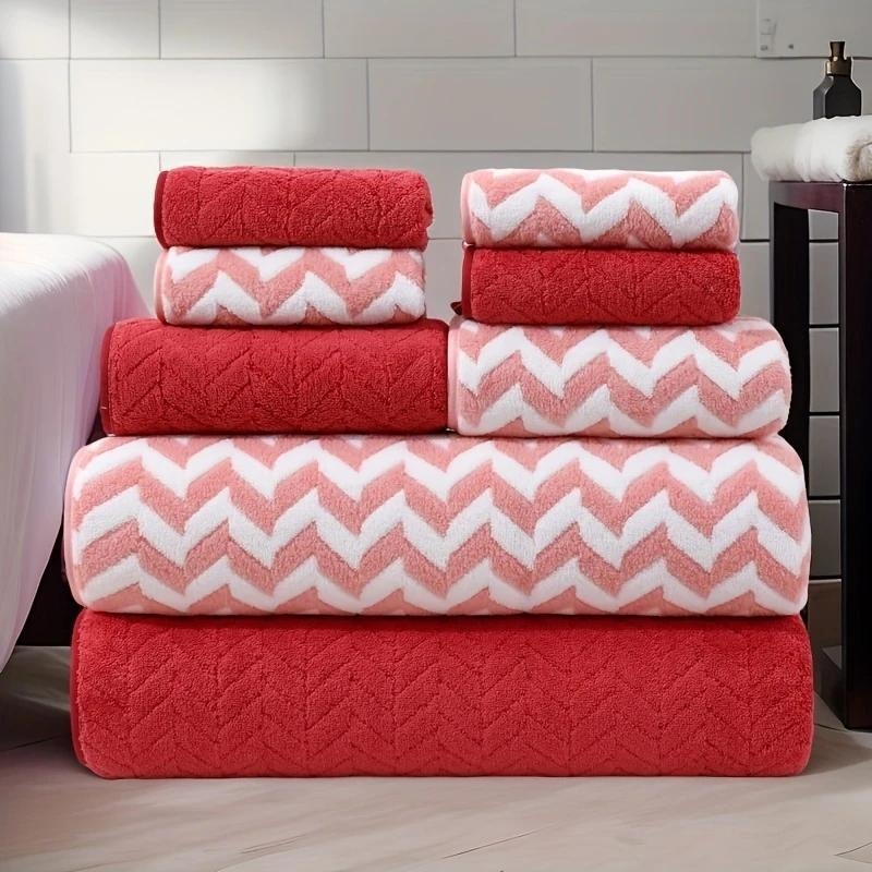 8-частен комплект хавлии със мотив пшенични зърна, коралов флис, Plain weave (≥200 g)