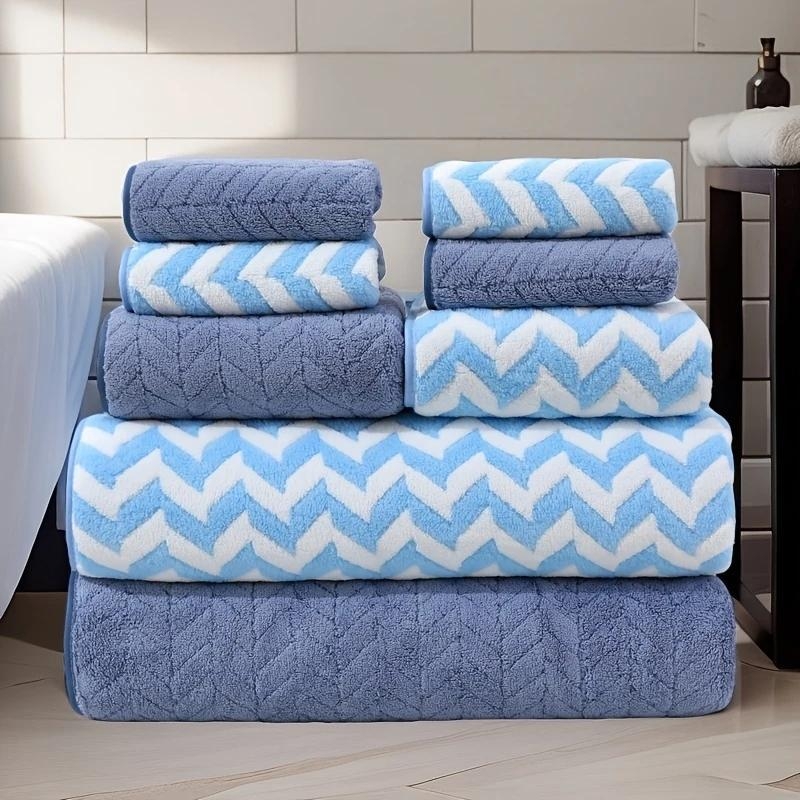 8-частен комплект хавлии със мотив пшенични зърна, коралов флис, Plain weave (≥200 g)