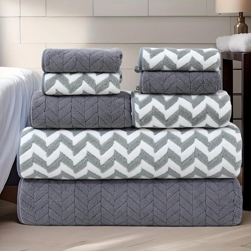 8-частен комплект хавлии със мотив пшенични зърна, коралов флис, Plain weave (≥200 g)