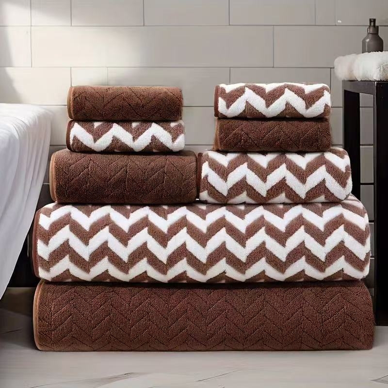 8-частен комплект хавлии със мотив пшенични зърна, коралов флис, Plain weave (≥200 g)