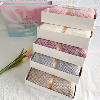 Set ručnika za kupanje s ananas mrežnim uzorkom, u darovnoj kutiji, coral fleece, 300 g, mogućnost otiska logotipa, šavovi