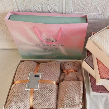 Set ručnika za kupanje s ananas mrežnim uzorkom, u darovnoj kutiji, coral fleece, 300 g, mogućnost otiska logotipa, šavovi