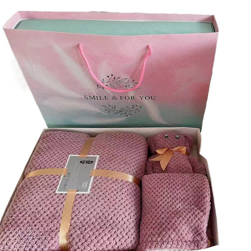 Set ručnika za kupanje s ananas mrežnim uzorkom, u darovnoj kutiji, coral fleece, 300 g, mogućnost otiska logotipa, šavovi