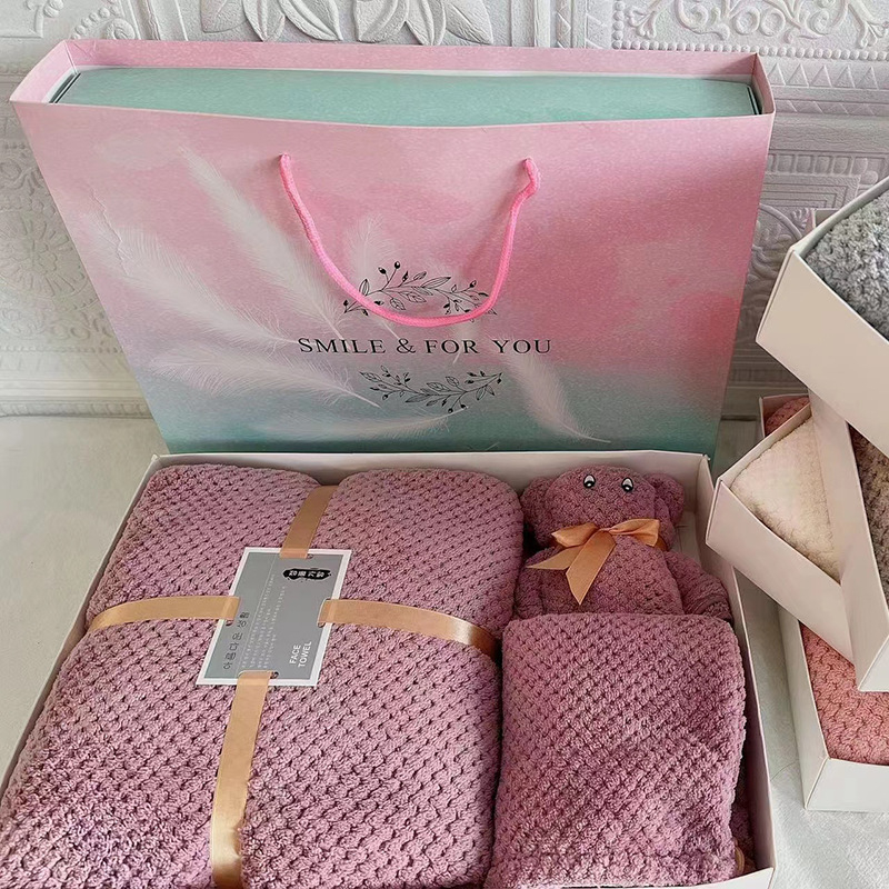 Set ručnika za kupanje s ananas mrežnim uzorkom, u darovnoj kutiji, coral fleece, 300 g, mogućnost otiska logotipa, šavovi