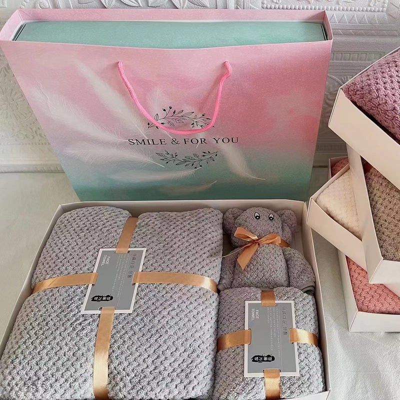 Set ručnika za kupanje s ananas mrežnim uzorkom, u darovnoj kutiji, coral fleece, 300 g, mogućnost otiska logotipa, šavovi