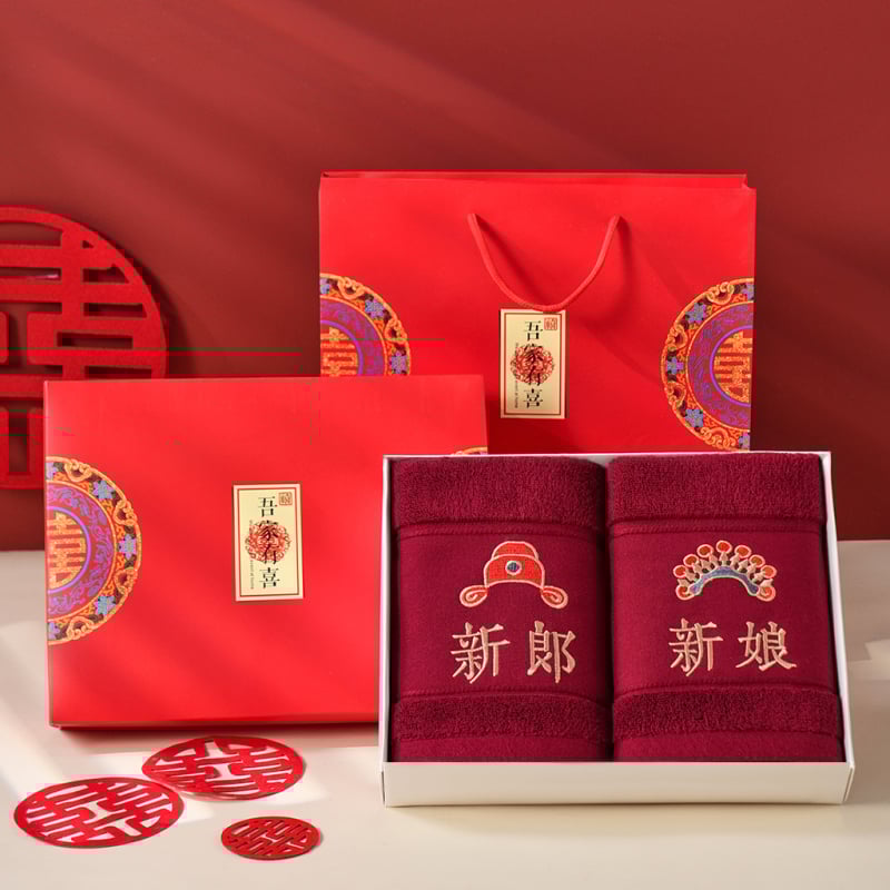 Лицеви кърпи за сватба – двойка, памук, бродирани, 140 г, 32S прежди