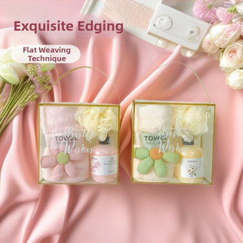 Set ručnika coral fleece u darovnoj kutiji s cvjetnim uzorkom, 620 g, moguć ispis logotipa, prilagodljivo, šavovi i ravno tkanje