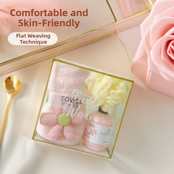 Set ručnika coral fleece u darovnoj kutiji s cvjetnim uzorkom, 620 g, moguć ispis logotipa, prilagodljivo, šavovi i ravno tkanje