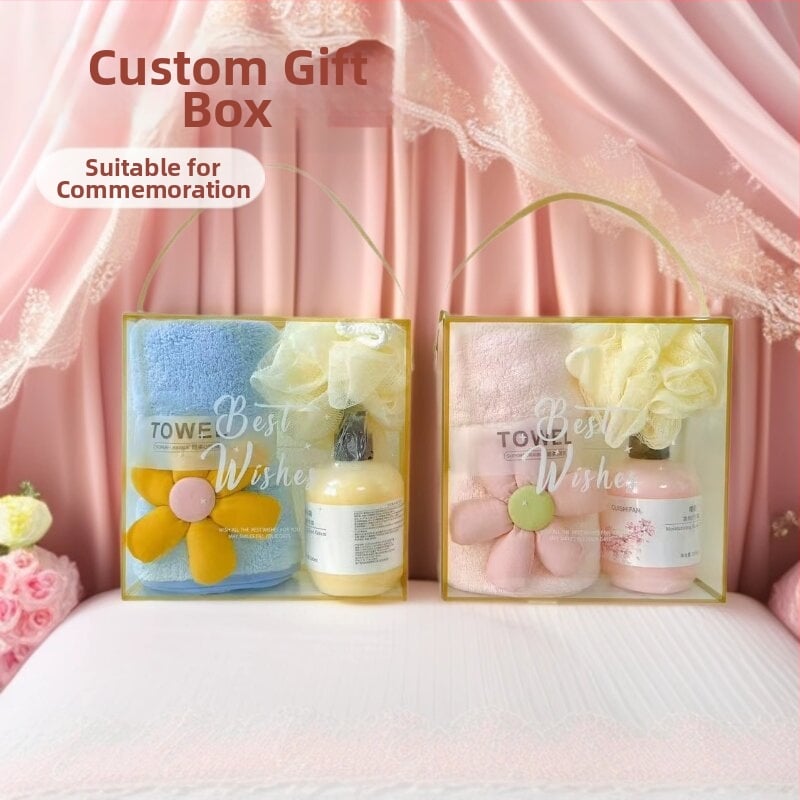 Set ručnika coral fleece u darovnoj kutiji s cvjetnim uzorkom, 620 g, moguć ispis logotipa, prilagodljivo, šavovi i ravno tkanje