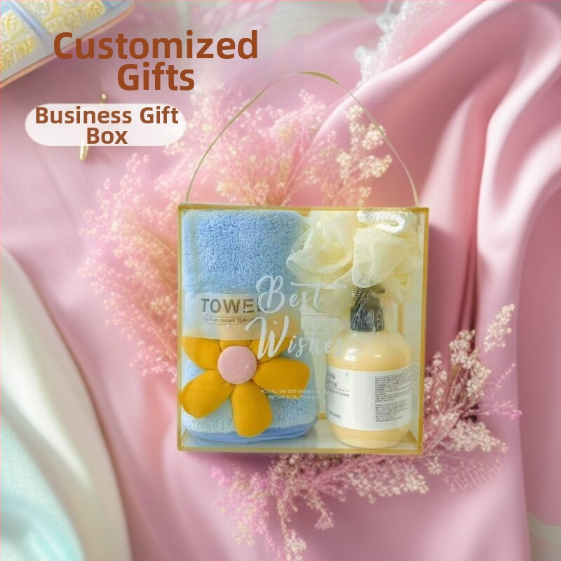 Set ručnika coral fleece u darovnoj kutiji s cvjetnim uzorkom, 620 g, moguć ispis logotipa, prilagodljivo, šavovi i ravno tkanje