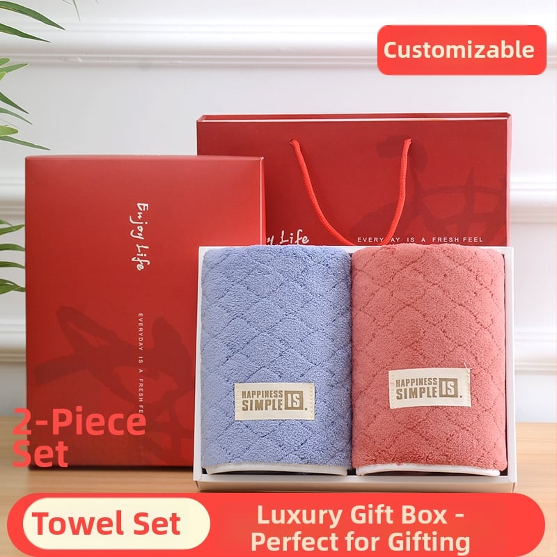 Πετσέτες Coral Velvet Ευρωπαϊκού Στυλ, Δύο Τεμάχια σε κουτί δώρου, 350 g, 80% πολυεστέρας + 20% πολυαμίδιο, ring-spun, plain-weave