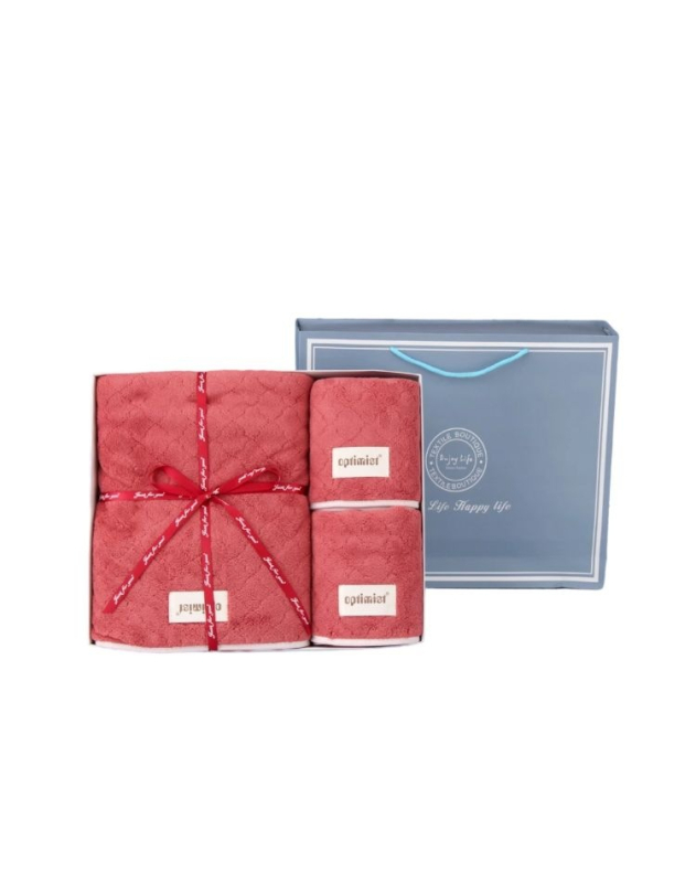 Set od tri ručnika u poklon kutiji - warp pleteni koralni flis, 700 g, otisak logotipa, prilagodljivo