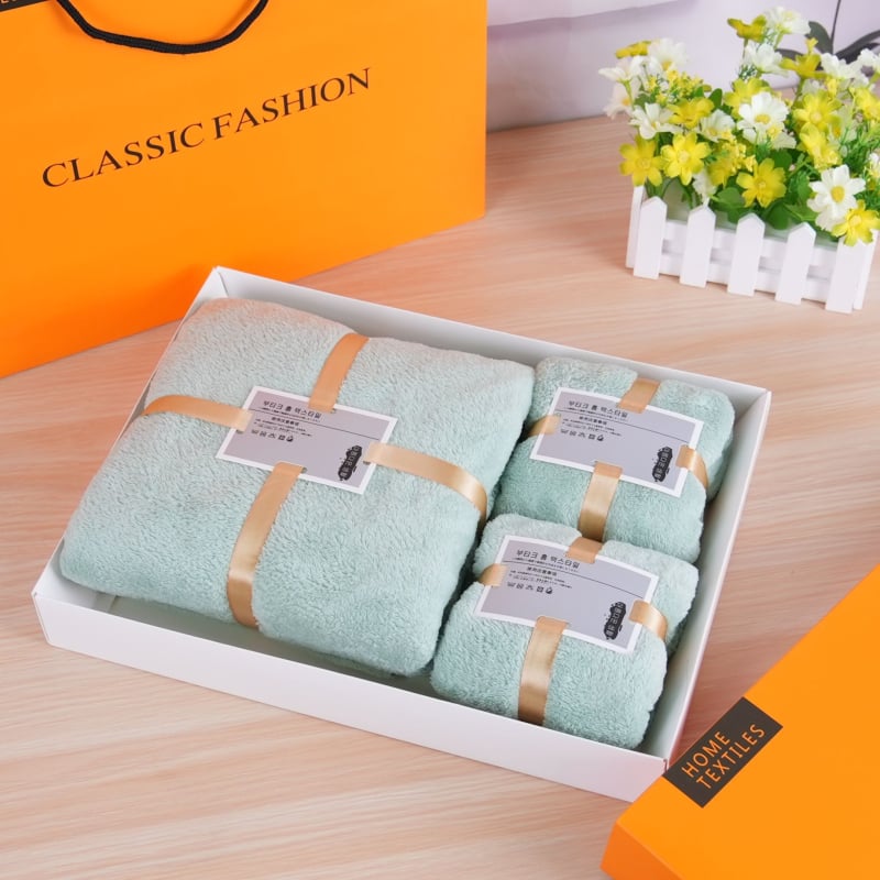 Prilagođeni coral velvet ručnik u darovnoj kutiji, tiskanje logotipa dostupno, 500–600 g