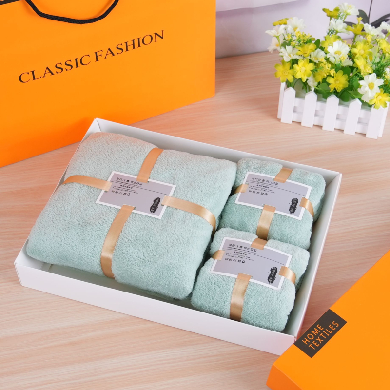 Prilagođeni coral velvet ručnik u darovnoj kutiji, tiskanje logotipa dostupno, 500–600 g