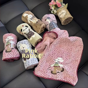 Πετσέτα προσώπου με κέντημα cartoon μικρού ζώου, coral φλίς, απλό ύφαντό, 301–350 g, 8 κλωστές