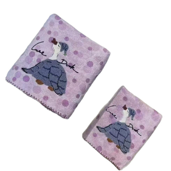 Πετσέτα προσώπου με κέντημα cartoon μικρού ζώου, coral φλίς, απλό ύφαντό, 301–350 g, 8 κλωστές