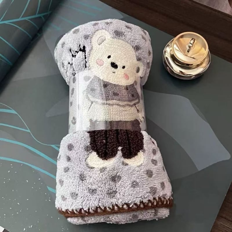 Πετσέτα προσώπου με κέντημα cartoon μικρού ζώου, coral φλίς, απλό ύφαντό, 301–350 g, 8 κλωστές
