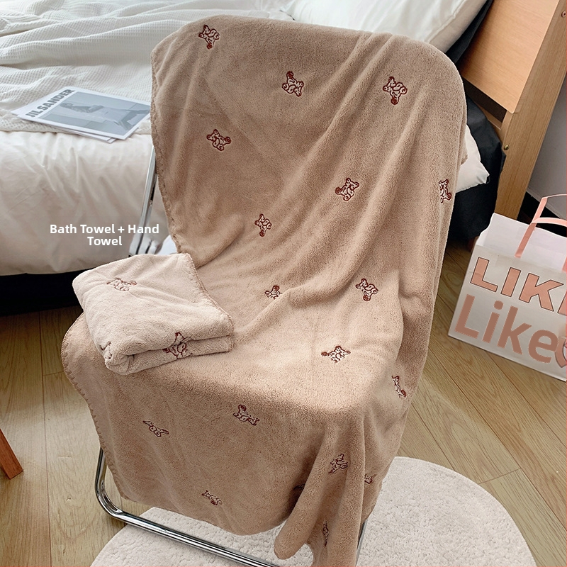 Instagram-stil kupaonski ručnik set, ženski, slatko, visoko upijajući, brzo sušenje, debeli koralni fleece, dvodijelni set za kućnu ili studentsku upotrebu