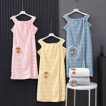 Halat de baie pentru femei, lungime medie, cu buzunare, absorbant, uscare rapidă, din fleece coral