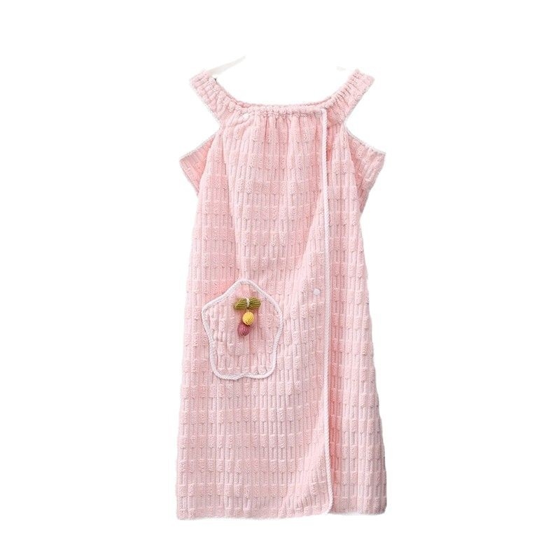 Halat de baie pentru femei, lungime medie, cu buzunare, absorbant, uscare rapidă, din fleece coral