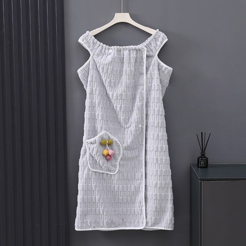 Halat de baie pentru femei, lungime medie, cu buzunare, absorbant, uscare rapidă, din fleece coral