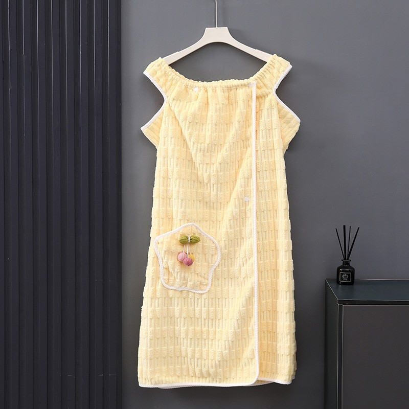 Halat de baie pentru femei, lungime medie, cu buzunare, absorbant, uscare rapidă, din fleece coral