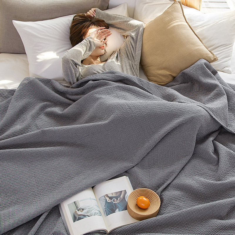 Хавлиено одеяло с каре, четири слоя, 100% памук, тегло 1,05–1,50 кг, японски стил, свиване 2–3%