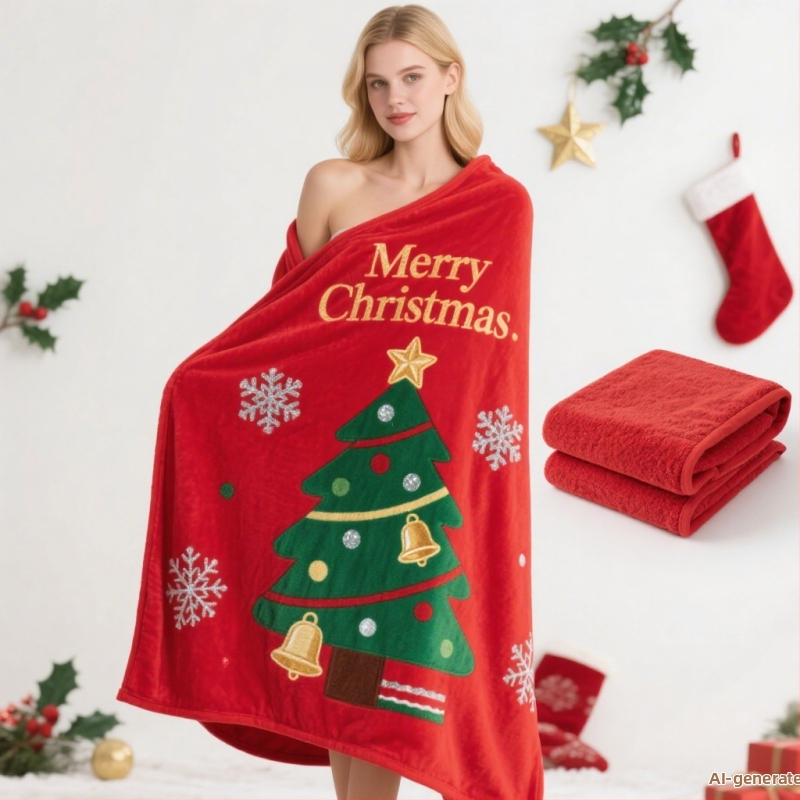 Flanel deka za Božić, debeli digitalni tisak na kauč deku, prilagodljiva (Poliester, 300 GSM, Zima, Prilagodba: Da)