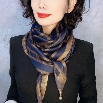 Șal pătrat cu fire de aur și închidere magnetică, țesătură mătase-lână, warp knitting, cald pentru patru sezoane, origine Zhejiang