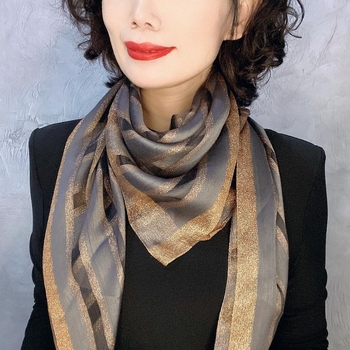 Șal pătrat cu fire de aur și închidere magnetică, țesătură mătase-lână, warp knitting, cald pentru patru sezoane, origine Zhejiang