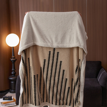 Японски стил Muji, зимно удебелено двуслоено одеяло от флийс за офисна почивка, геометричен модел, полиестер коралов флийс, 300–500 г