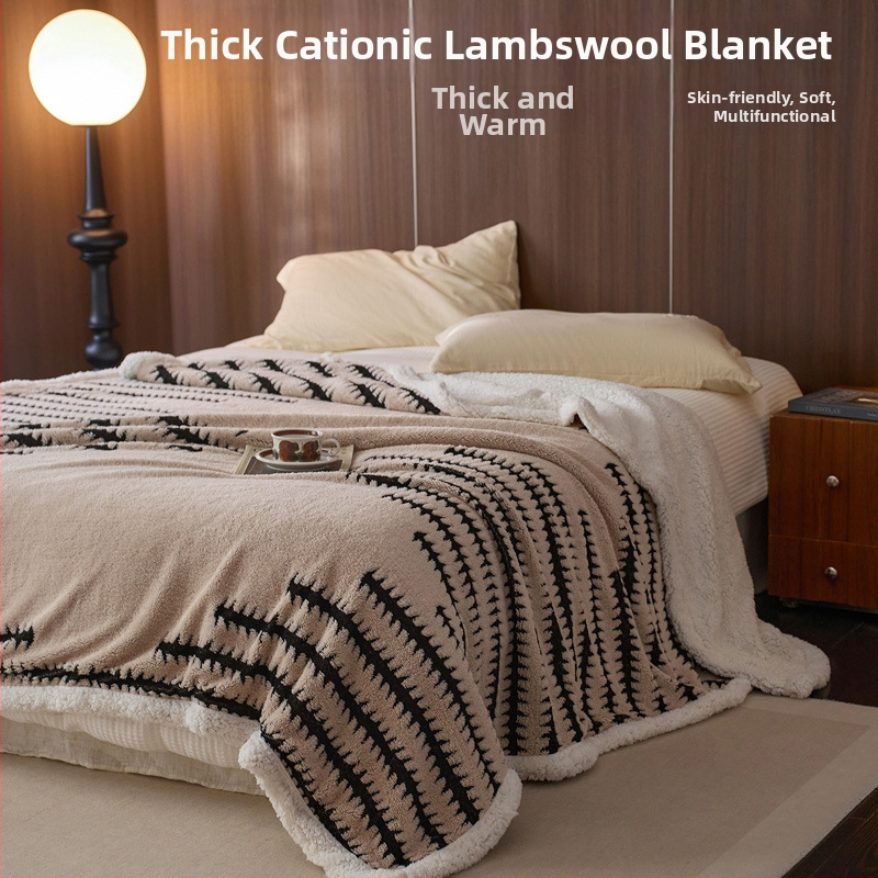 Японски стил Muji, зимно удебелено двуслоено одеяло от флийс за офисна почивка, геометричен модел, полиестер коралов флийс, 300–500 г