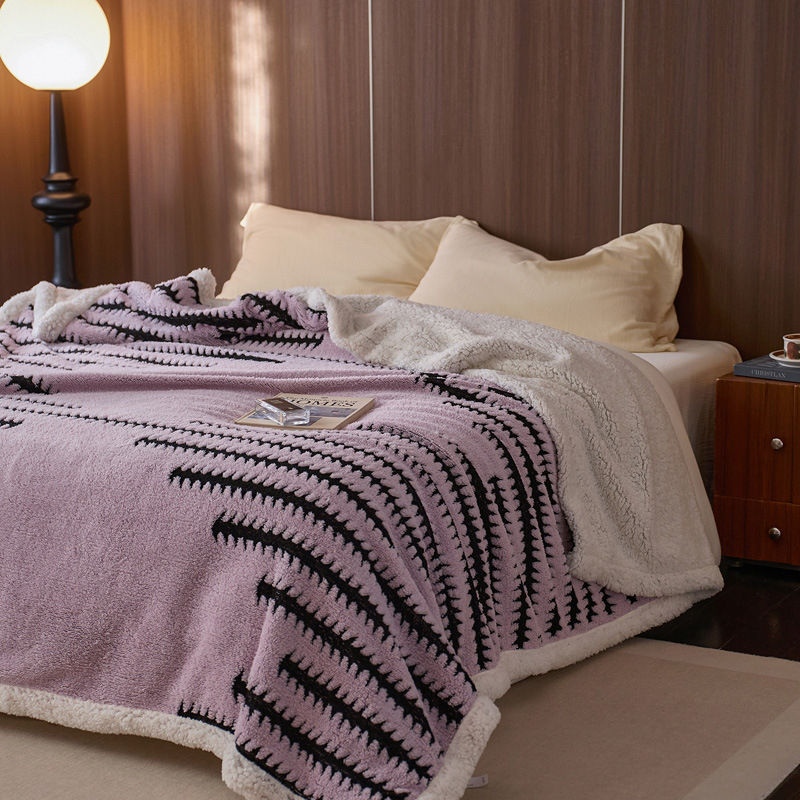 Японски стил Muji, зимно удебелено двуслоено одеяло от флийс за офисна почивка, геометричен модел, полиестер коралов флийс, 300–500 г
