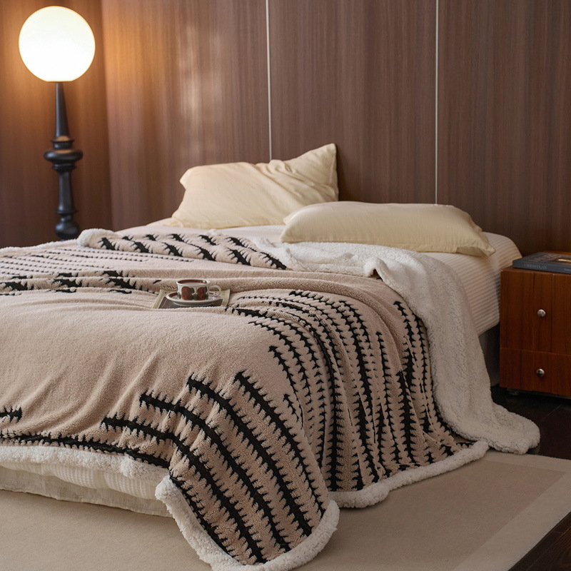 Японски стил Muji, зимно удебелено двуслоено одеяло от флийс за офисна почивка, геометричен модел, полиестер коралов флийс, 300–500 г