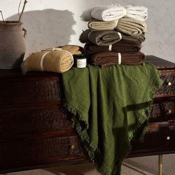 Плетено памучно одеяло, 1000 г, едноцветен модел, подходящо за пролет и есен, 5% свиване