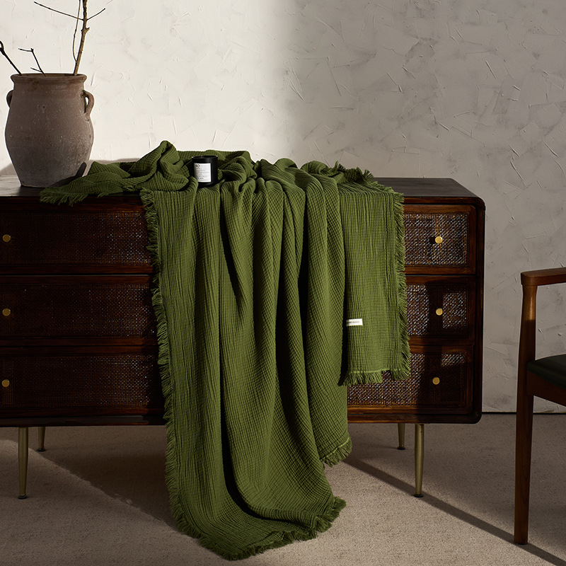 Плетено памучно одеяло, 1000 г, едноцветен модел, подходящо за пролет и есен, 5% свиване