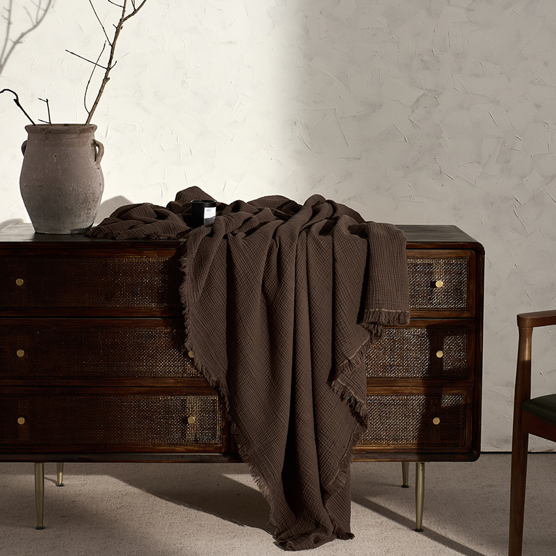 Плетено памучно одеяло, 1000 г, едноцветен модел, подходящо за пролет и есен, 5% свиване