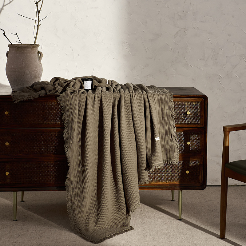 Плетено памучно одеяло, 1000 г, едноцветен модел, подходящо за пролет и есен, 5% свиване