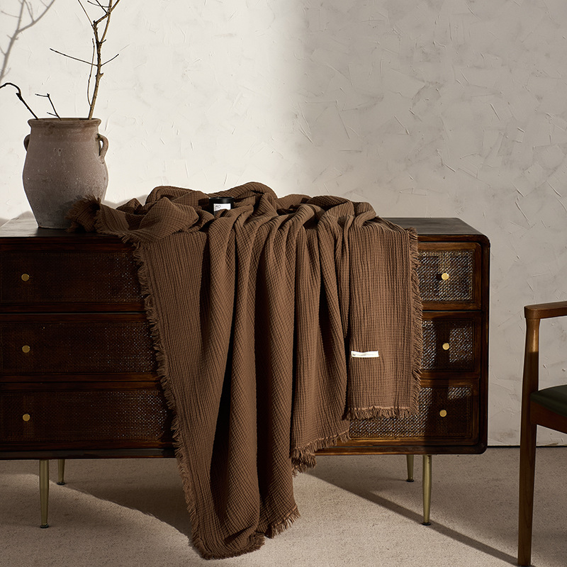 Плетено памучно одеяло, 1000 г, едноцветен модел, подходящо за пролет и есен, 5% свиване