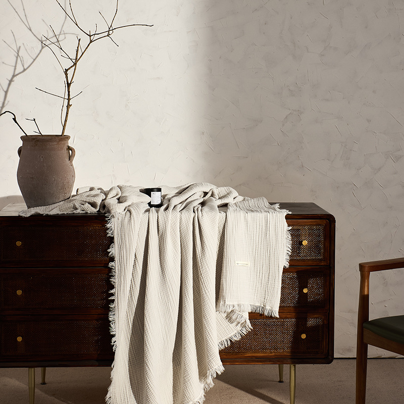 Плетено памучно одеяло, 1000 г, едноцветен модел, подходящо за пролет и есен, 5% свиване