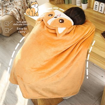 Одеяло-пелерина за почивка с мультяшен принт Шиба Ину; полиестер, фланелен тип, 300–500 г, персонализиране, подходящо за всички сезони