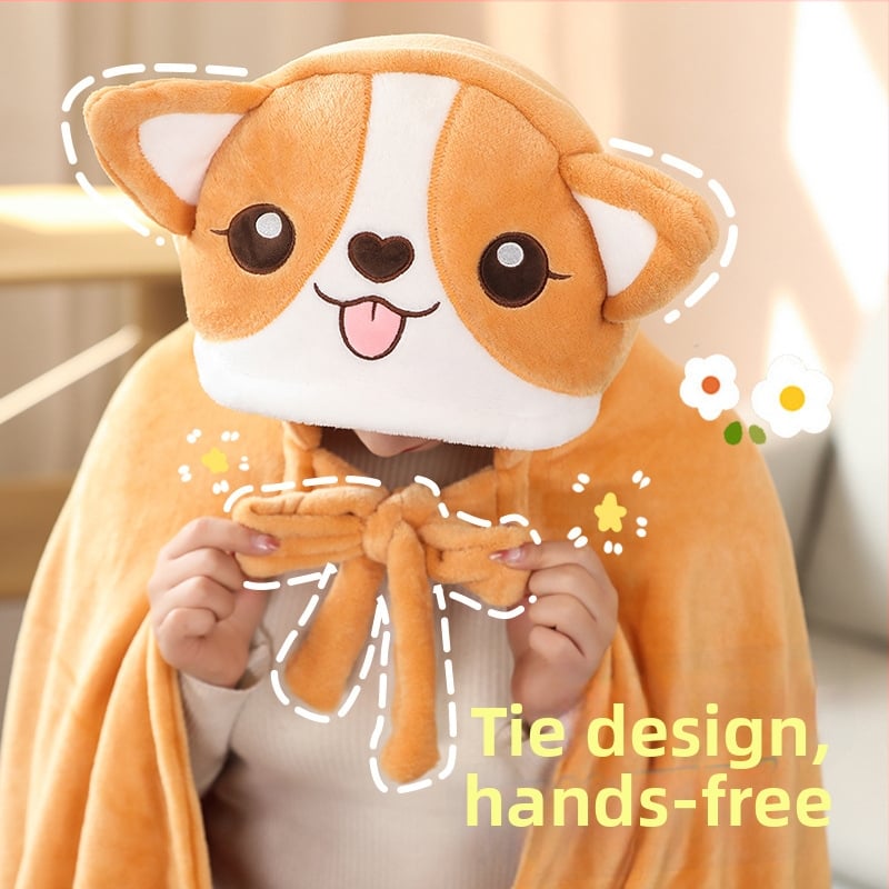 Одеяло-пелерина за почивка с мультяшен принт Шиба Ину; полиестер, фланелен тип, 300–500 г, персонализиране, подходящо за всички сезони