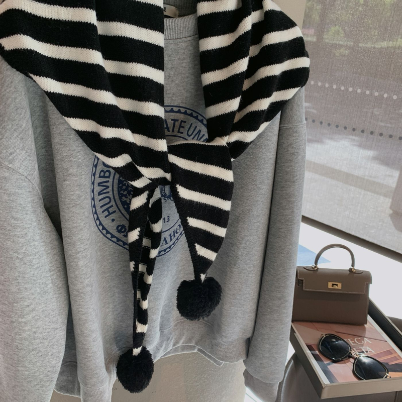 Șal triangulat tricotat, cu model în dungi din fir bobinat, croșetat manual, fibră de poliester, modă de toamnă pentru femei