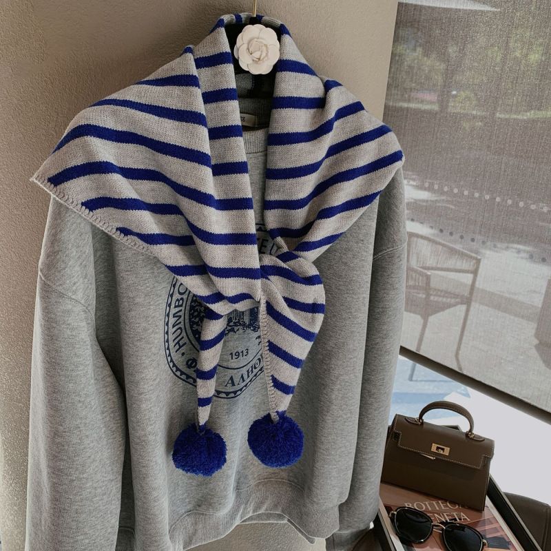 Șal triangulat tricotat, cu model în dungi din fir bobinat, croșetat manual, fibră de poliester, modă de toamnă pentru femei