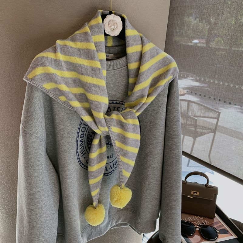 Șal triangulat tricotat, cu model în dungi din fir bobinat, croșetat manual, fibră de poliester, modă de toamnă pentru femei