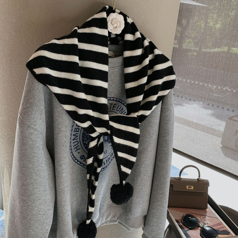 Șal triangulat tricotat, cu model în dungi din fir bobinat, croșetat manual, fibră de poliester, modă de toamnă pentru femei